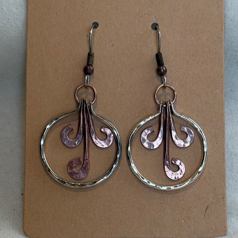 Artisan Silver and Copper Dangle Earrings